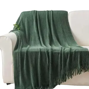 Dark Green Soft Chenille Knit Throw Blanket sherpa fleece