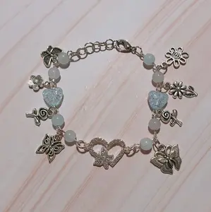 Blue Beaded Y2K Butterfly Charm Bracelet