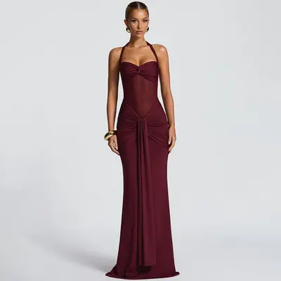 chinese dress ladies Burgundy Modern Flowy Ruffles Sleeves Ballroom Dance Dress for Women Girls  National Foxtrot Smooth Tango Waltz Dance Long Gown – Moderndancedress.com main image 1