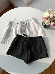 Women's Solid Color Linen Shorts, Casual Comfy Breathable Shorts for Daily Wear, Ladies Bottoms for Summer