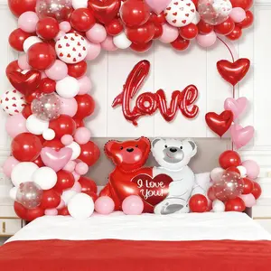 114-Piece Red Valentine's Day Party Balloon Decoration Set, Includes Heart Teddy Bear Balloons, Comes with Glue Dots and Balloon Chain, Perfect for Anniversaries, Valentine's Day, Weddings, and Engagement Celebrations fathersdaygiftideas