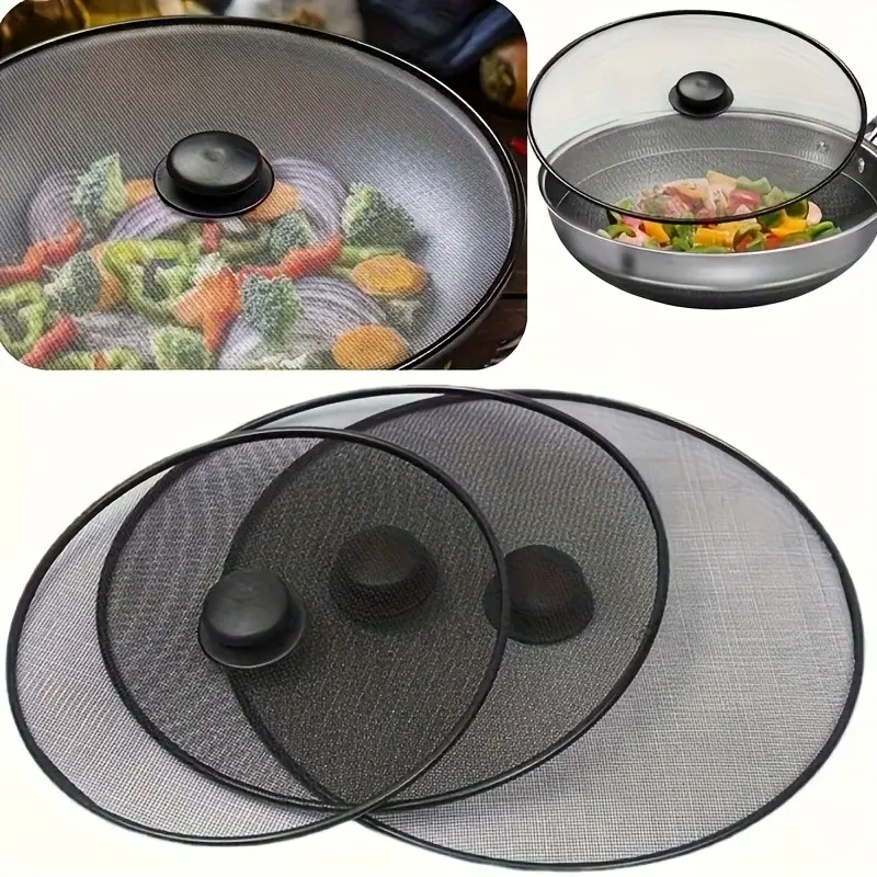 3-Piece Splatter Guard Set, Heat Resistant Stainless Mesh Lids for 8-12 Inch Pots, Prevents Splatters and Smoke, Keeps Food Fresh, Ideal for Healthy Cooking, Kitchen Gadgets, Cooking Accessories