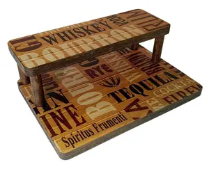 Counter Caddies™ Kitchen Wood Organiser Rack - "LIQUOR" Themed Artwork, Straight Shelf, 12" Length
