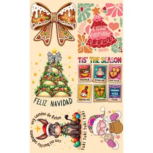 FELIZ NAVIDAD Christmas Latino Vibes DTF Gang Sheet Design with Gingerbread Icing Bow Retro Pink Tree Taco Christmas Tree & More for Tees Hoodies Sweaters Totes