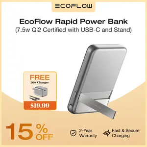 EF ECOFLOW Rapid Power Bank, 10000mAh Qi2 Certified Wireless Magnetic Portable Charger, 65W Max Fast Charging Battery Pack with Built-in USB-C Cable & Stand for iPhone17/16/15/14/13/12 Series Only