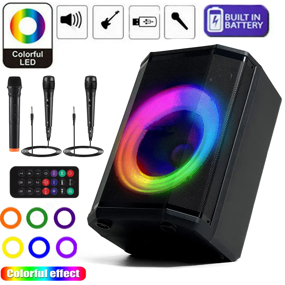 Professional High Power 8" Tiltable Bluetooth Speaker With 3 Microphone , LED Party Light , Wireless PA Speaker System