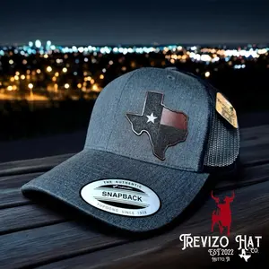 Texas State with Flag Leather Patch Snapback Yupoong Hat