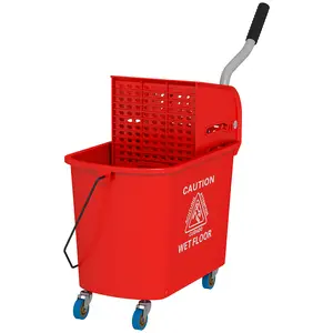 4 Wheel Rolling Red Mop Bucket for Apartment Laundry Room Lightweight Storage with Dirty Clean Water Divider for Kitchen Living Room Quick Dry