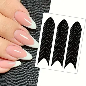 36 Sheets 1512pcs French Tip Nail Guides, Self-Adhesive French Smile Manicure Strip Stickers for Edge Auxiliary Black DIY Decoration Stencil Tools(Moon Shape Design)