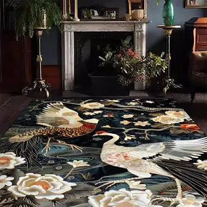 Floral & Bird Pattern Carpet, 1 Count Non-slip Soft Floor Mat, Decorative Area Rug for Home Living Room Bedroom Study Room, Boho Floral Rug, Bohemian Style Rugs, Flower Rug