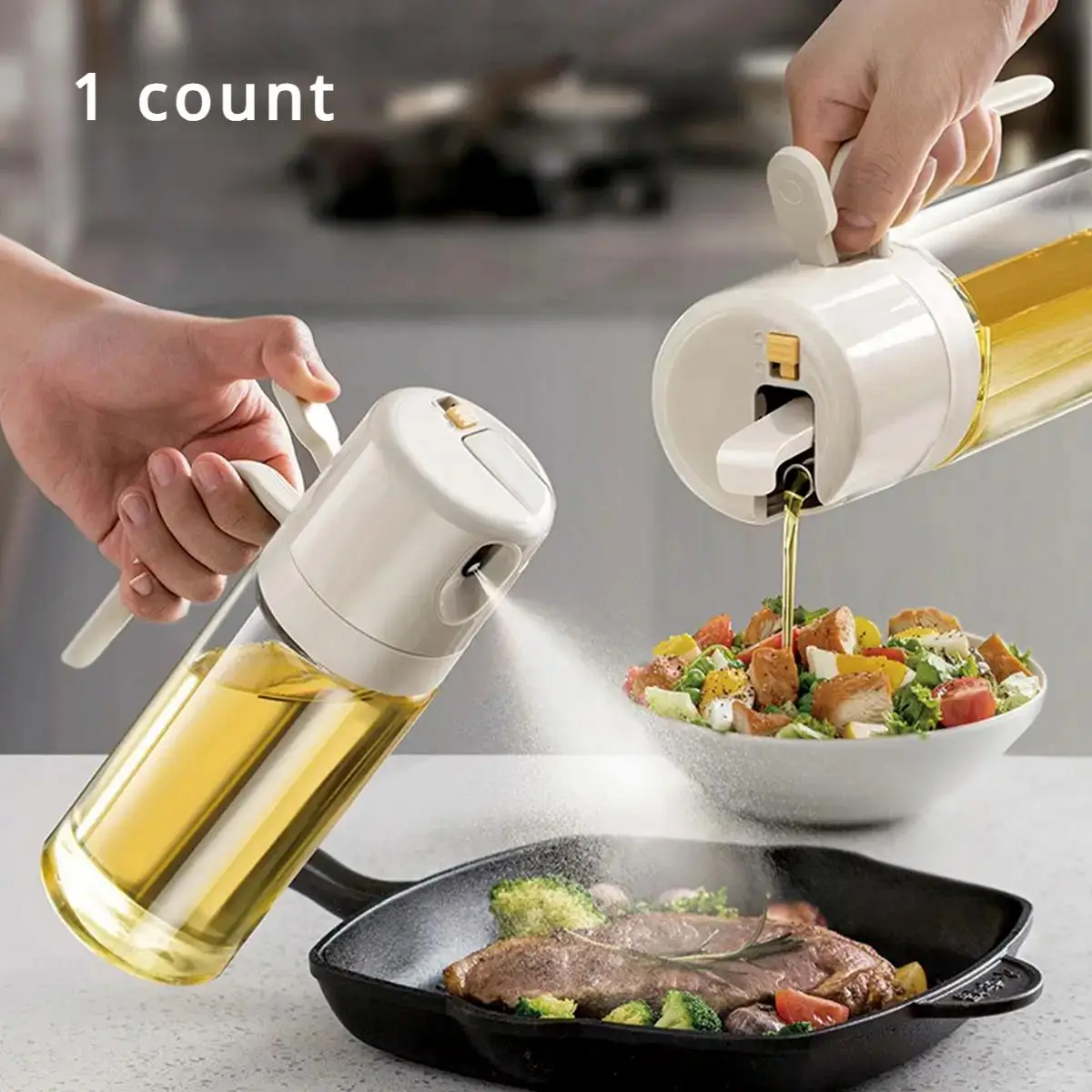 2 in 1 Olive Oil Sprayer, 1 Count Glass Spray Bottle, Olive Oil Spray Bottle for Salad, Bbq, Kitchen Accessories Baking, Roasting, Household Kitchen G