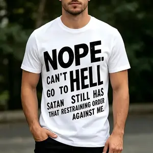 SageSprint Men's 'NOPE NOT GOING to HELL' Printed T-Shirt, Menswear Short-Sleeve Round Neck Streetwear, Personalized Satanic Quote Statement, Black Casual Breathable Machine-Washable Sports Top