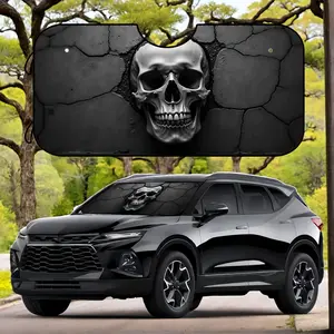 1pc, Car Windshield Sunshade Scary Halloween Spooky Skull Horror Foldable Front Window Sun Shade Reflector Visor Shield Cover Heat Blocking Fits Most Cars