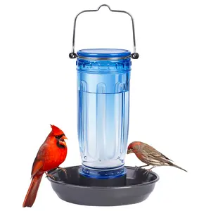 Kingsyard Blue Glass Bird Water Dispenser - 16oz Metal Hanging for Garden, Christmas Gift for Bird Lovers, Outdoor Decoration and Bird Bath Alternative
