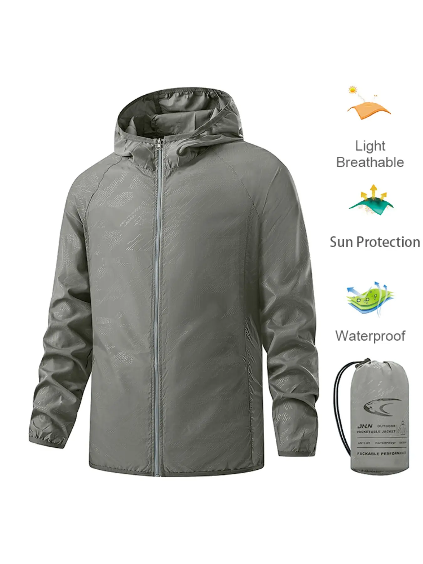 Unisex Summer UV Protection Jacket, Outdoor Hiking Camping Travel Sport Coat, Lightweight Quick Dry Packable Windbreaker with Pouch