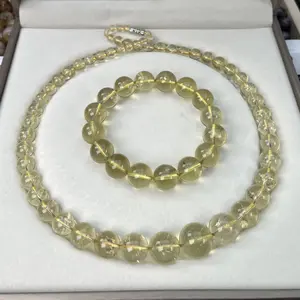 Happiness Crystal Yellow Citrin Quartz Bib Necklace and bracelet(12-14mm) set