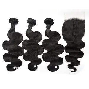 Body Wave Hair 3 Bundles With 6x6 HD Lace Closure High Quality Virgin Hair