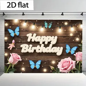 Festive Happy Birthday Banner with Wood Backdrop, 3D Creamy Text & Colorful Decorations, Perfect for Celebratory Occasions