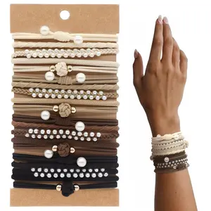 20PCS Boho Hair Tie for Women, Charms Bracelet Hair Tie Bracelet with Pearl for Girls for Daily Wear, Casual Versatile Hair Accessories