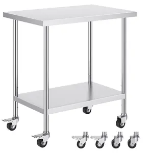 Stainless Steel Work Table 24 X 36 X 38 Inch With 4 Locking Wheels, 3 Adjustable Height Levels, Heavy Duty Food Prep Table For Commercial Kitchen Restaurant Bakery And Catering Use, Silver Finish