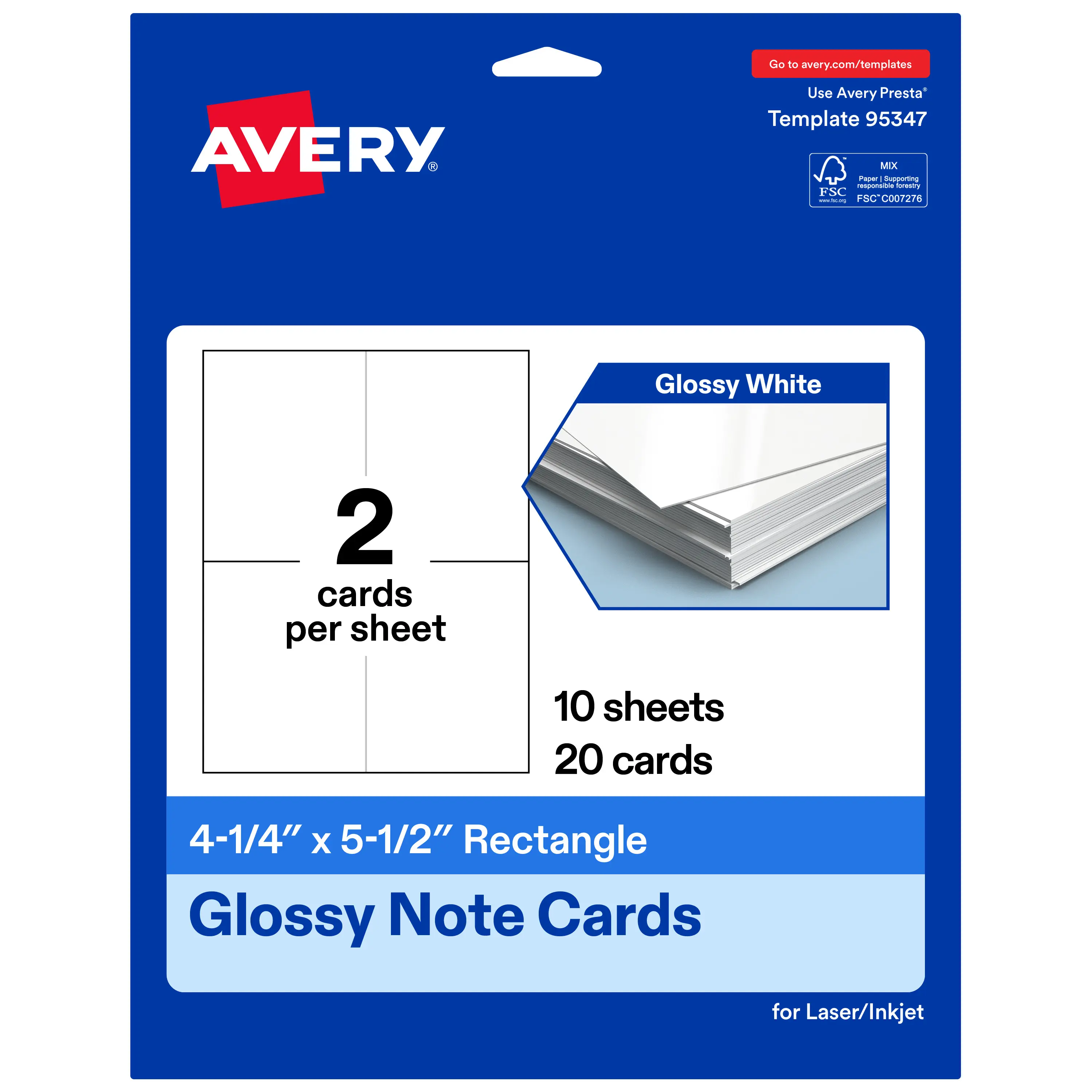 Avery Glossy White Note Cards, 4-1/4" x 5-1/2" Rectangle