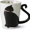 VOTUM White Ceramic Tea Mug 12oz Animal Shaped Black Cat Design Hand Printed Sayings BPA Free Handmade Cup for Coffee or Tea
