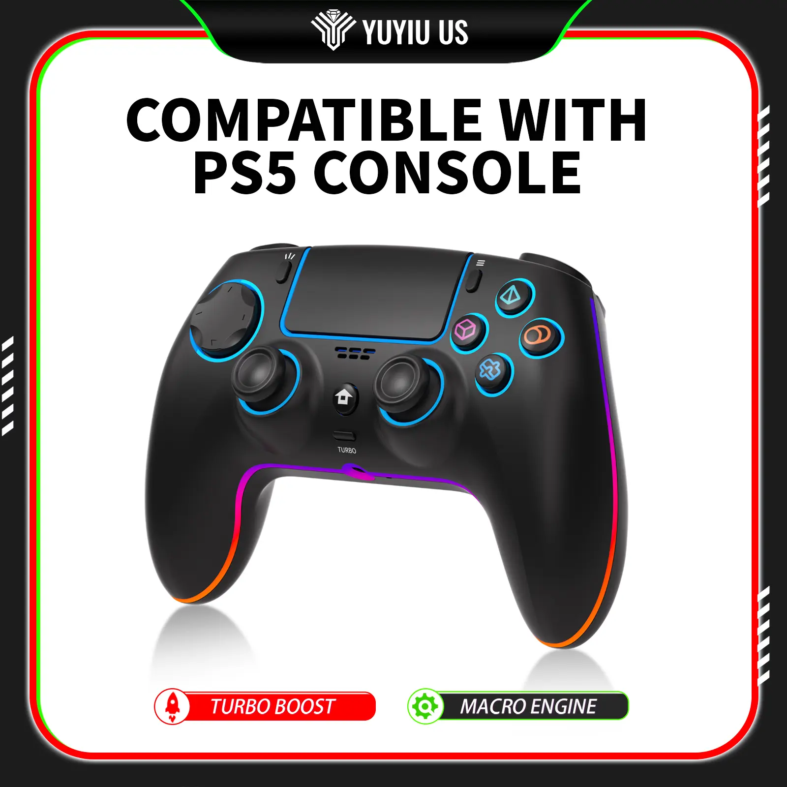 Wireless Hall Effect Stick Wireless Game Controller for PS5/Pro, PC & Steam Deck - Dual Vibration & Touchpad Trackpad, 6-Axis Gyro, Turbo, 3.5mm Jack, Bluetooth 5.0, Charging Cable, Customization for Console Gamers