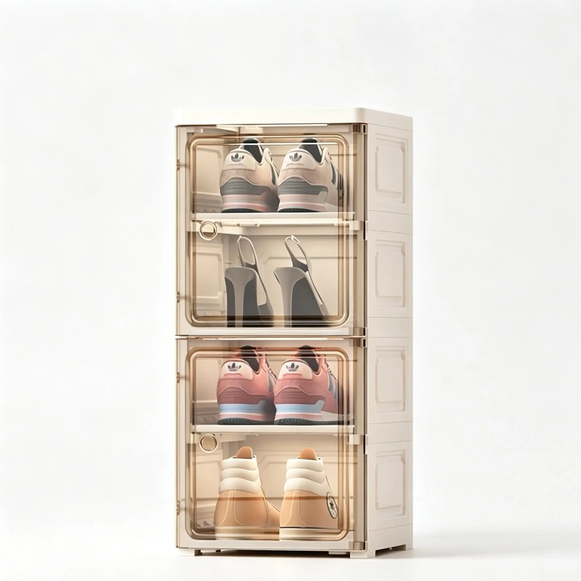 UDEAR 4-Tier Transparent Dust-Proof Shoe Storage Box with Magnetic Clear Door, Foldable Partition，Sturdy Easy Assembly