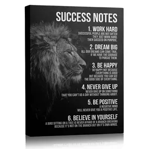 Success Notes Lion Canvas Wall Art Motivational Poster, Inspiring Quotes Print for Living Room Office, Positive Affirmation Wall Decor for Men Women