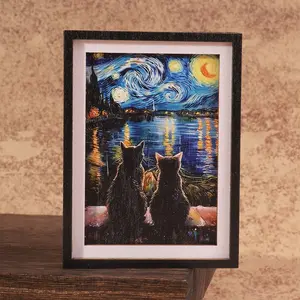 1PC Van Gogh Style Refrigerator Magnet, Cute Animal Fridge Magnets, Mini Photo Frame Magnetic Tiles, Home Decor & Festive Gift, Refrigerator Decorating Magnet