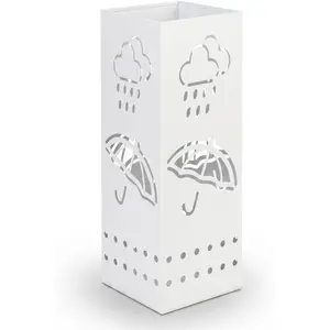 BEWBBAT Metal Umbrella Stand for Entryway, 6 x 6 x 17 Inch White Square Umbrella Organizer Bin, Free Standing Umbrella Holder,Walking Sticks, Home Office Decor
