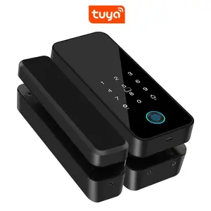 Smart Fingerprint Glass Door Lock with Tuya APP Control, Bluetooth-compatible Rfid Ic Card Password Remote Unlock, No Drilling Easy Installation