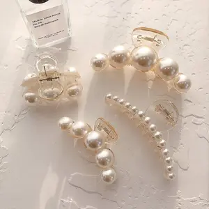 Hair Clips for Women, Large Pearl Hair Claw Clip Set Strong Hold No Slip, Banana Jaw Clip Barrettes, Hair Accessories Birthday Wedding Mothday’s Day Gift for Girl Wife Styling Thick Thin (4 PCS)