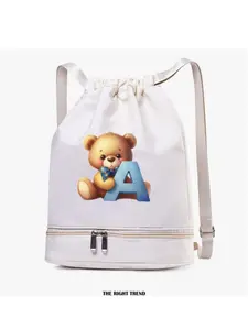 Cute Bear Letter a Pattern Backpack, Lightweight Durable Nylon, Independent Shoe Compartment, Multiple Colors, Fashionable Cartoon Bag