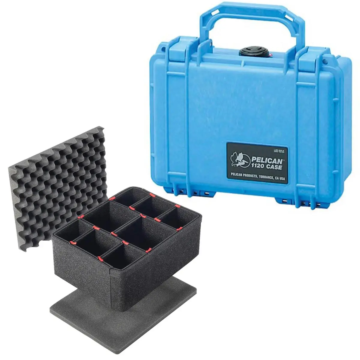 Pelican 1120 Watertight Hard Case with Foam Insert, Blue, Bundle with TrekPak Case Divider Kit