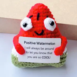Handmade Knitted Positive Watermelon Doll, Emotional Support Toy with Funny Messages, Cute Desk Ornament for Room & Office, Birthday Gift & Festival Decor
