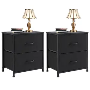 Nightstand-2Pack,, Bedside Table with 2 Drawers – Modern Minimalist Bedroom End Table, Small Storage Cabinet for Living Room, Compact Night Stand, Black, 25 Inches