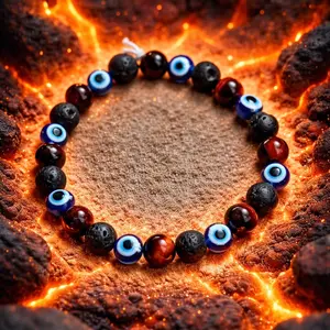 The Sentinel’s Flame - Lava Stone, Red Tiger’s Eye, & Evil Eye Bracelet