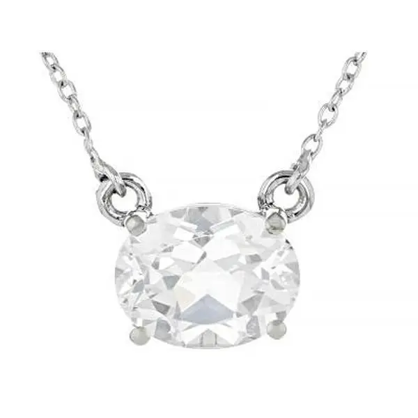 JTV Platinum-Over-Sterling Silver Cable Chain Necklace, 2.55ct Oval White Lab Sapphire Pendant, Stylish Everyday Wear Fashion Accessory