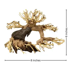 2-Pack Bonsai Driftwood Aquarium Trees on Rock (4" Height and 6" Height ) - Handcrafted Natural Fish Tank Decor