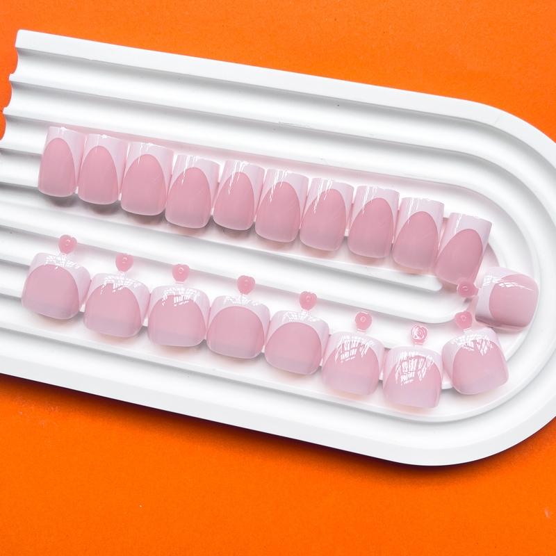 312Pcs Glossy Short Square White French Manicure Fake Nails Set For Hands & Feet,  Pink French Press On Nails,  Full Cover Detachable DIY Nail Art Decorations Suitable for Daily wear by women and French Tip Nails