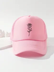 1pc Fashion Sponge Cap Rose Printing Adult Truck Driver Hat Baseball Hat Fishing Hat Funny Gift Hat for Men and Women Spring and Summer Baseball Cap Adjustable