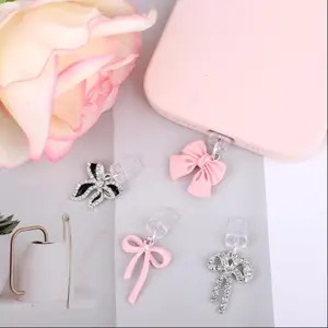 Firoran Multi-Pack Transparent Silicone Phone Dust Plugs, Cartoon Bow Shape, Cute and Stylish, Compatible with Type-C Port and iPhone 15-17 Pro Max Charging Port, Mobile Phone Accessory