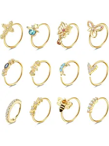 12Counts Nose Rings Hoop Spiral Nose Ring 20G Nose Rings for Women Surgical Stainless Steel Nose Piercing Dangle Nose Ring Cartilage Earring Jewelry