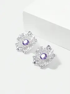 Elegant Silver Color Crystal Flower Earrings, Pair of Floral Jewelry, Perfect for Special Occasions, Stylish Accessory