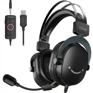 Fifine H9C PC Gaming Headset with 7.1 Surround Sound, Detachable Microphone, Control Box, 3.5mm Jack, Over-Ear Wired for PC/Smartphone/PS5 via USB, Xbox/Switch via 3.5mm