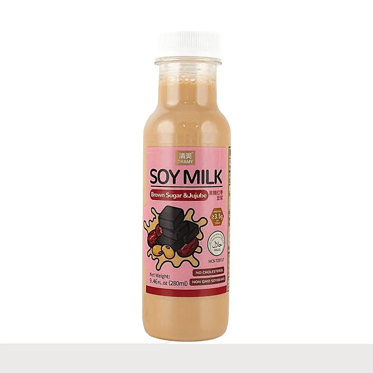 TRAMY Black Sugar Jujube Soy Milk Drink - High Protein (3.5g/100ml), Non-GMO Soy, Nutritious Breakfast Beverage, 280ml