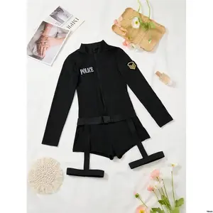 GarterbeltWaistBelt : MusicFestivalSexyPolicewomanCostumeSet FrontZipperTurtleneckLongSleeveJumpsuit +