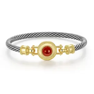 Mytys Balance & Confidence Red Stone Energy Emotional Strength Cable Bangle Band for Women's Flexible & Secure Vintage-Inspired Bracelet Stability Statement