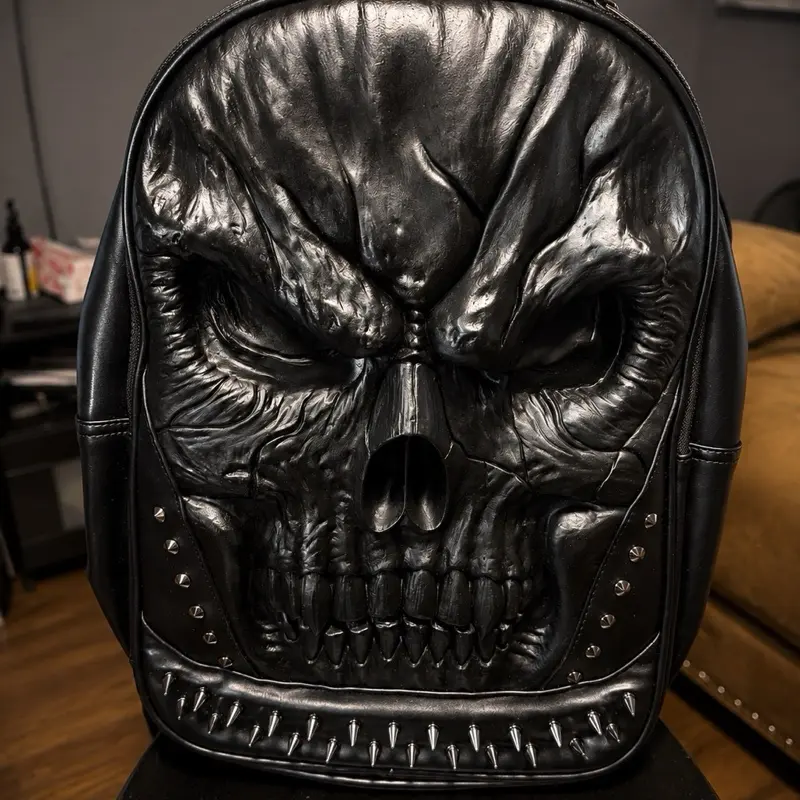 Gothic Dark Reaper Skull 3D Studded Punk 3D Backpack, Functional Travel Bookbag, Luggage & Bags SKU:3198, 3D Backpacks